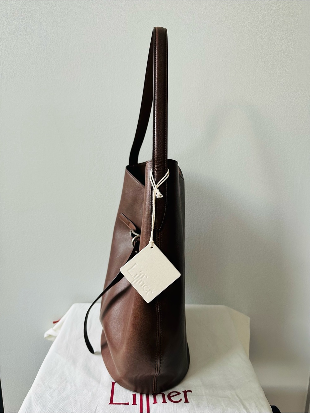 Little Liffner Large Belted Leather Bucket Bag - Dark Brown NWT - Picture 8 of 13